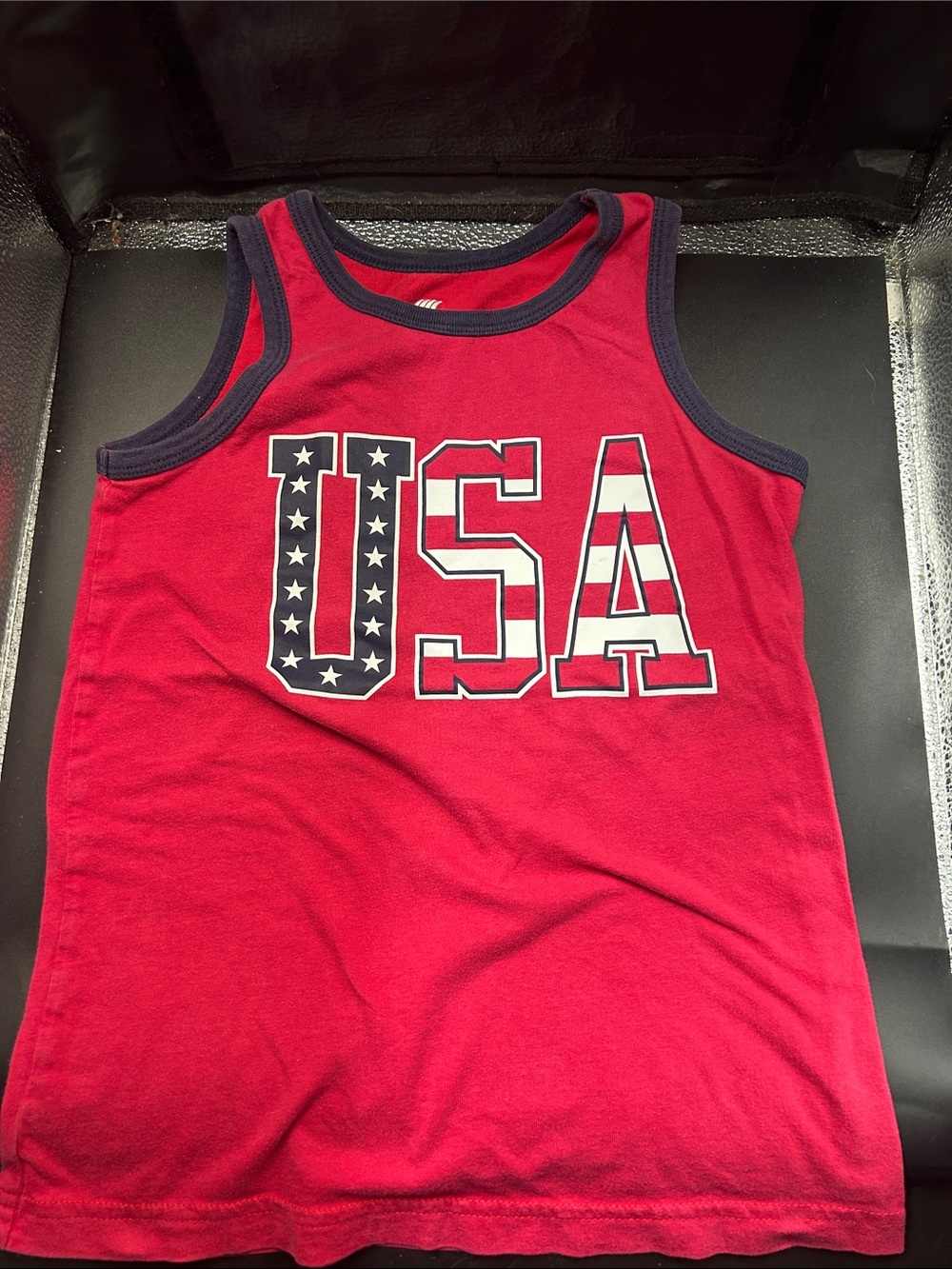 Kids Red USA Graphic Tank Top with Navy Trim